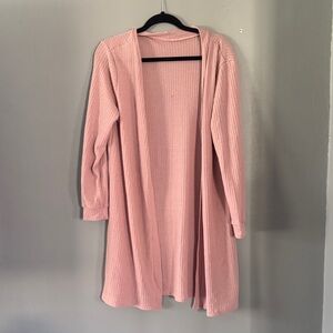 Pink Open Front Waffle Cardigan Sweater
